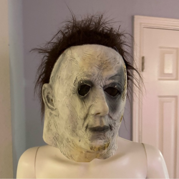 White Horror Mask with Brown Hair - Picture 1 of 8